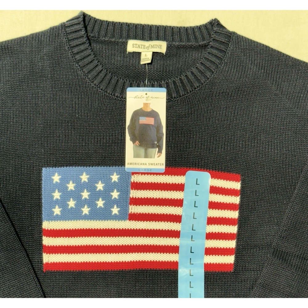 NWT State of Mine Americana Sweater Large L Navy Blue US American Flag 1776-2026 - Picture 4 of 5